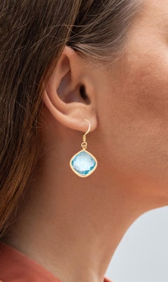 Blauer Topas Ohrringe 28,9 Karat Vergoldetes Silber