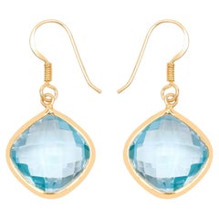 Blue Topaz Dangle Earrings 28.9 Carats Gold Plated Silver