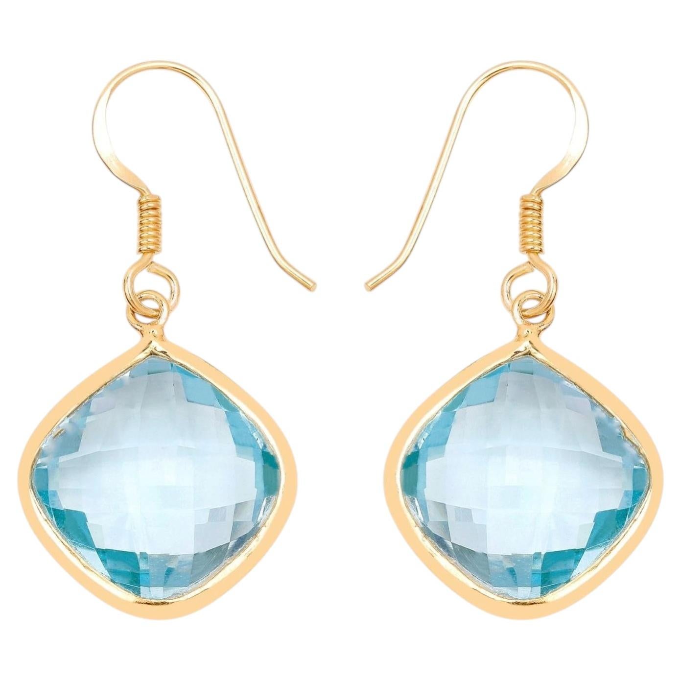 Blauer Topas Ohrringe 28,9 Karat Vergoldetes Silber