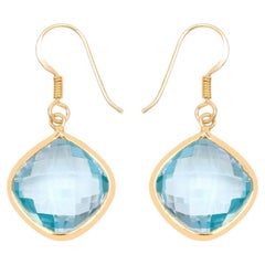 Blue Topaz Dangle Earrings 28.9 Carats Gold Plated Silver