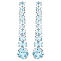 Boucles d
oreilles pendantes Topaze bleue 8.5 Carats Argent plaqué or 18K