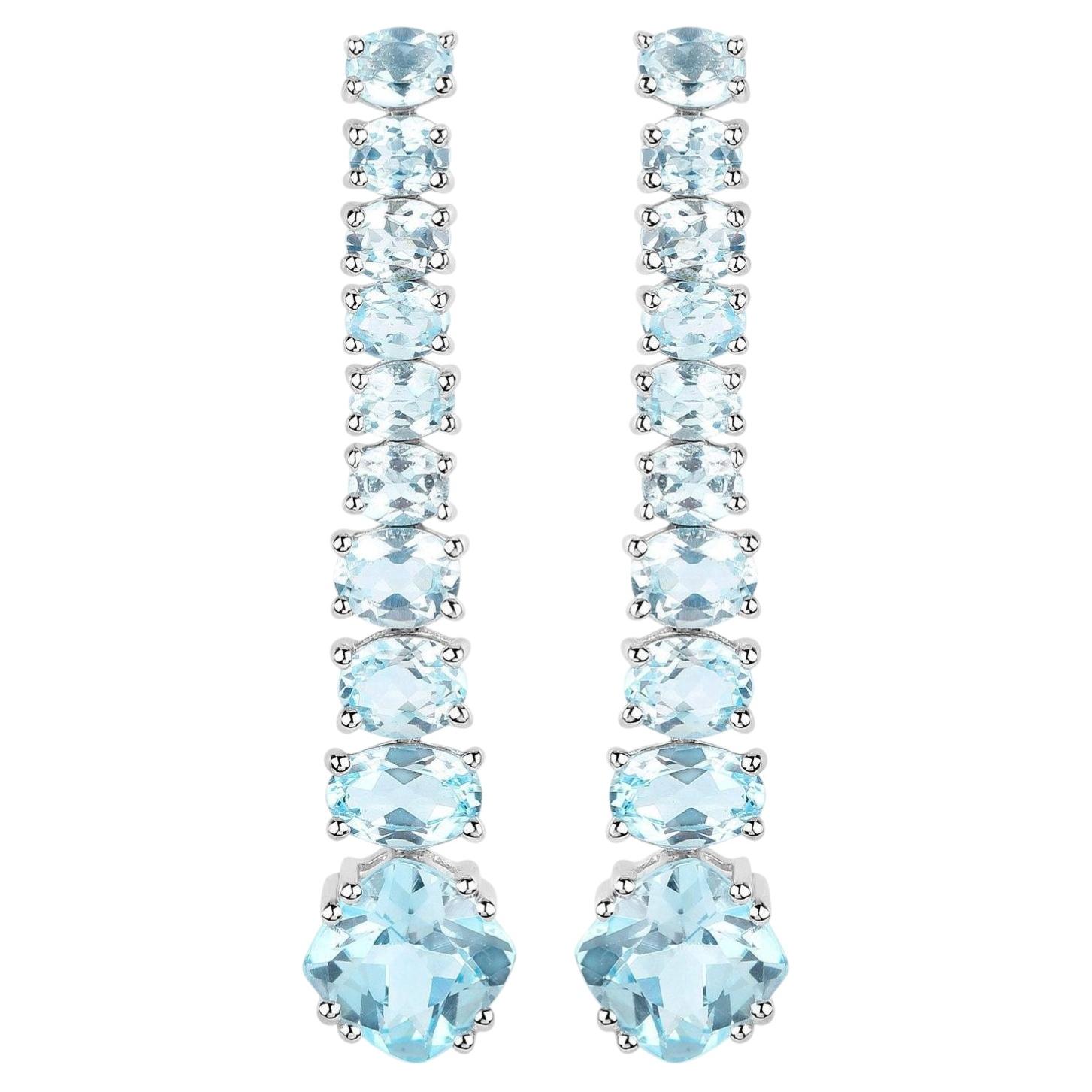 Blue Topaz Dangle Earrings 8.5 Carats 18K Gold Plated Silver