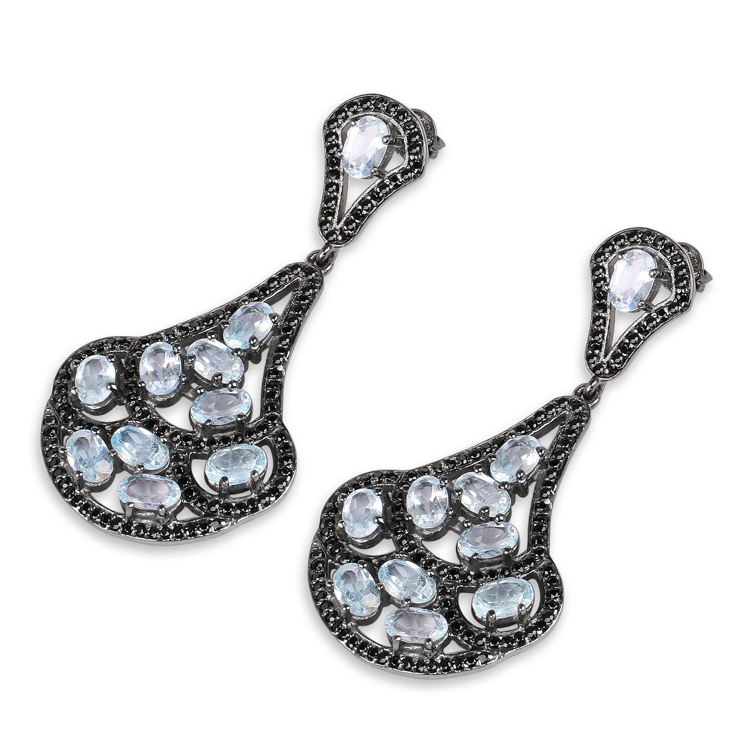 Contemporaneo Orecchini a pendente con topazio blu e spinello nero 12,1 carati A. Silver in vendita