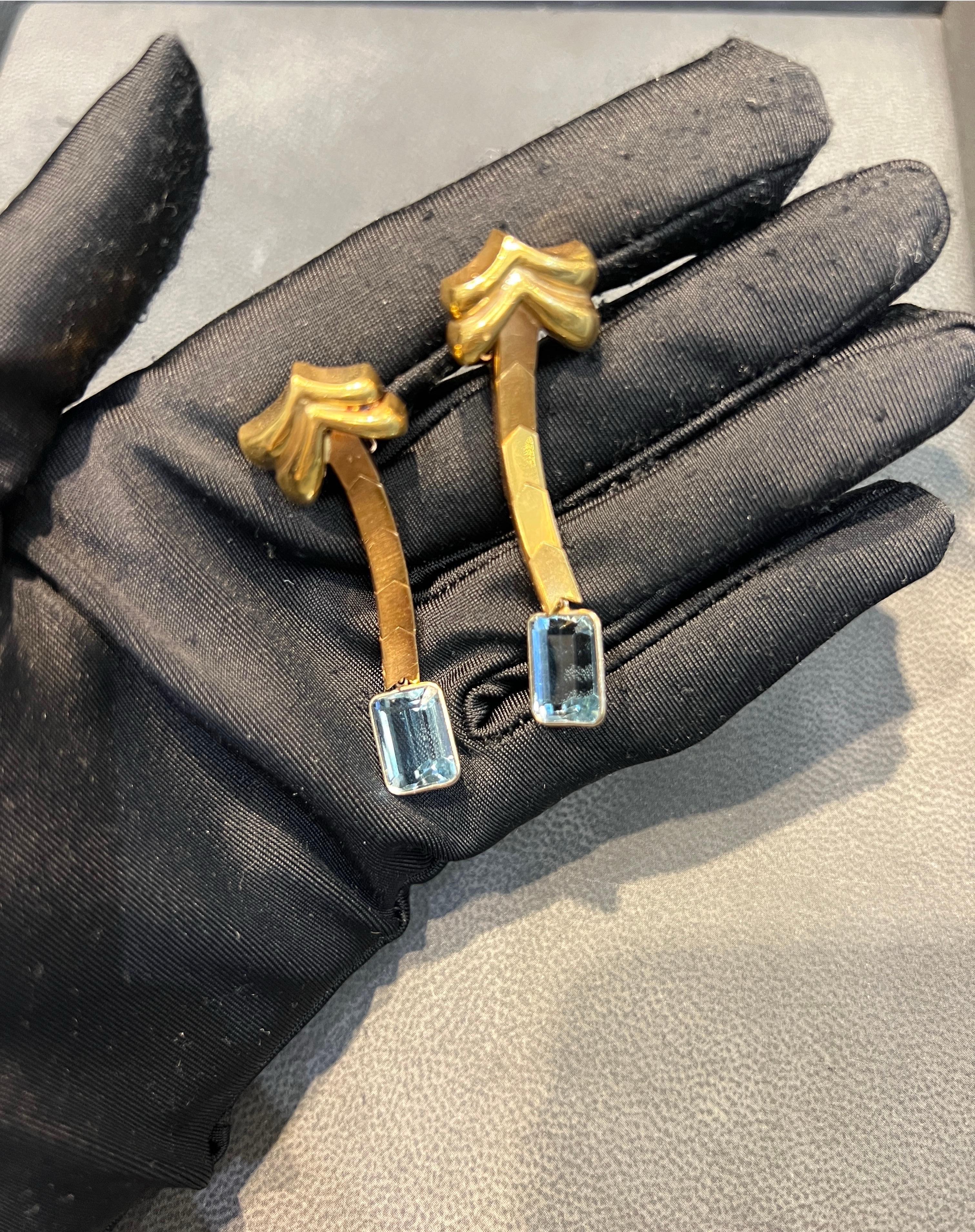Emerald Cut Blue Topaz Dangle Earrings