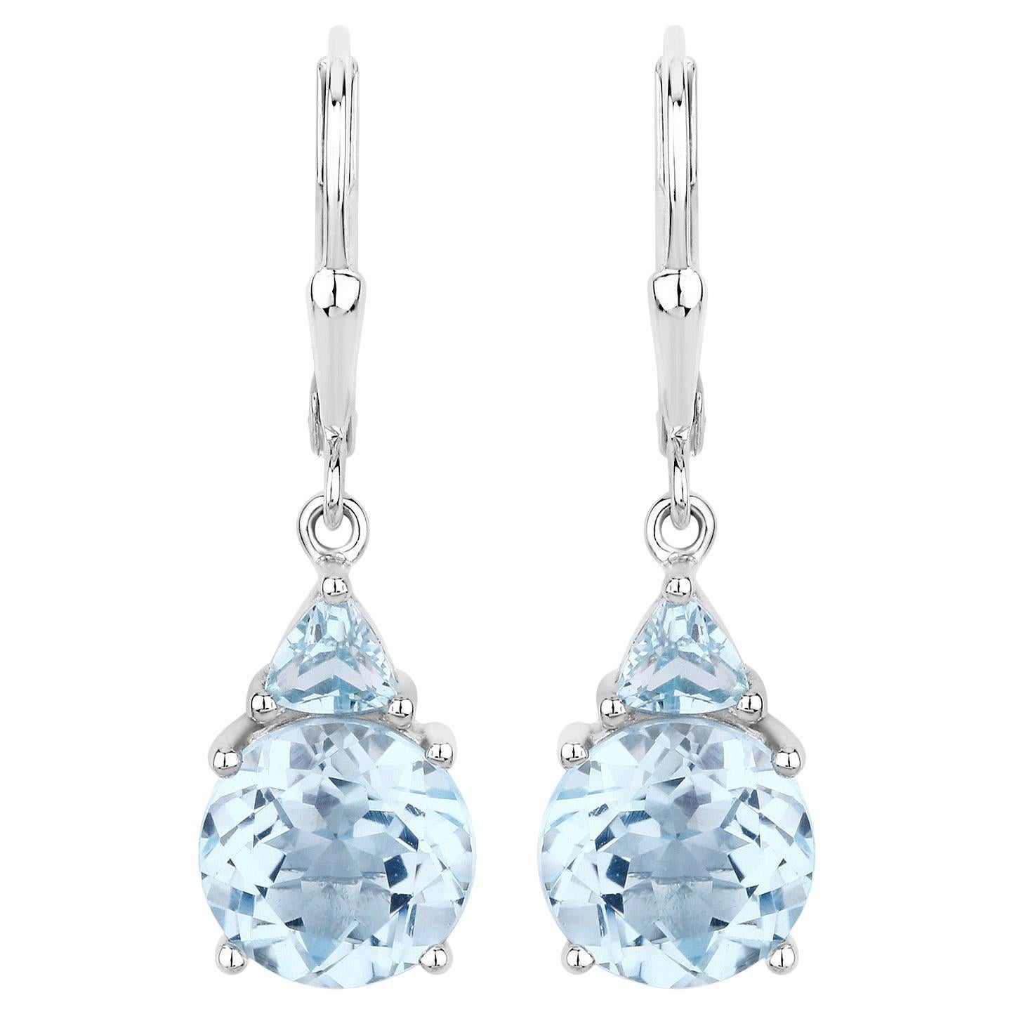 Boucles d'oreilles pendantes en topaze bleue Topaze bleue suisse 7,5 carats en argent sterling