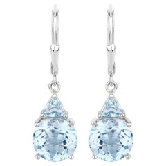 Boucles d'oreilles pendantes en topaze bleue Topaze bleue suisse 7,5 carats en argent sterling