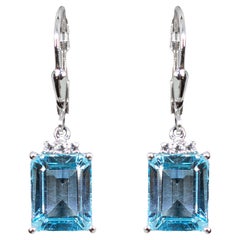 Pendants d'oreilles en argent sterling avec topaze bleue et topaze blanche 7,9 carats