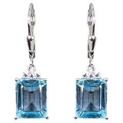 Blue Topaz Dangle Earrings White Topaz 7.9 Carats Sterling Silver