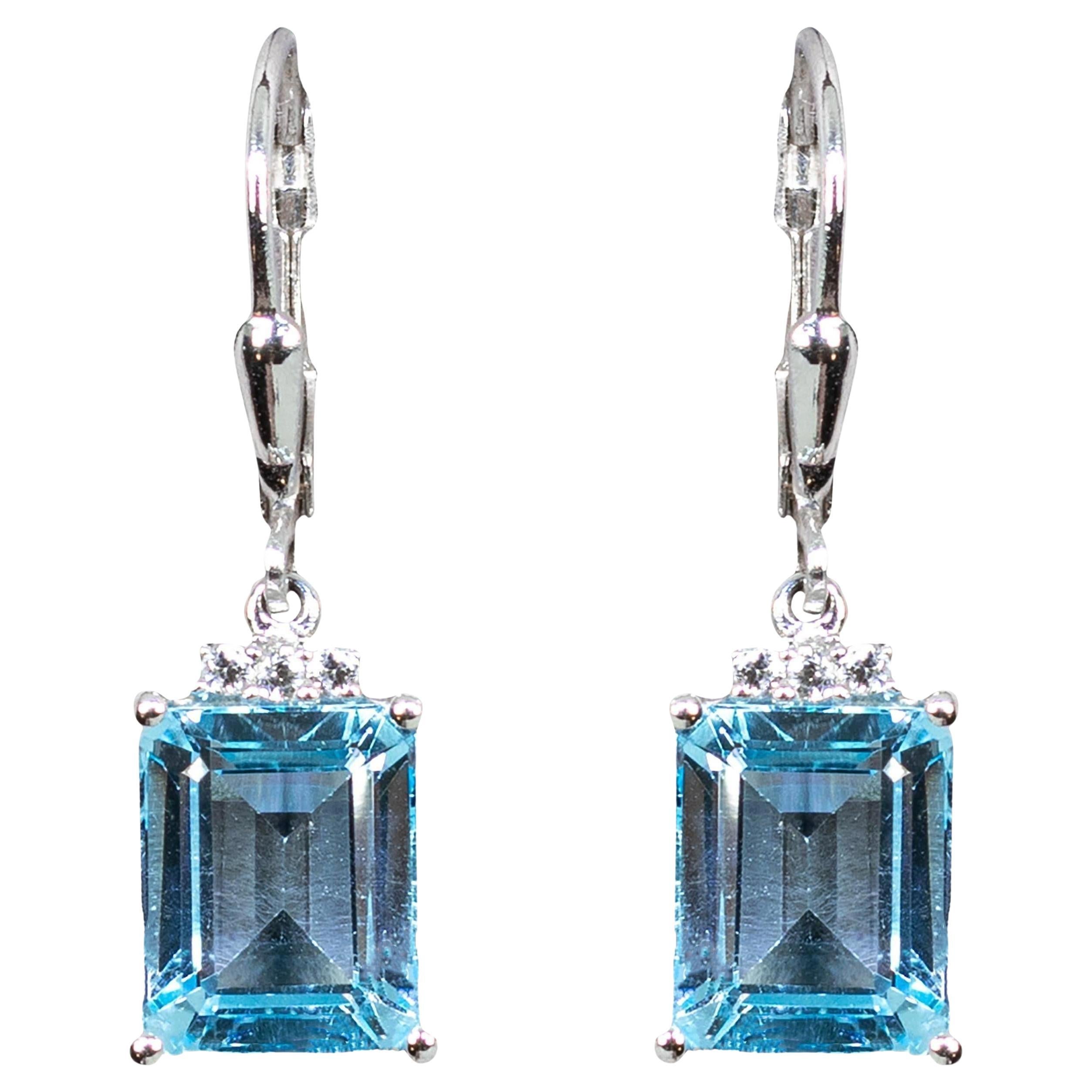 Blue Topaz Dangle Earrings White Topaz 7.9 Carats Sterling Silver