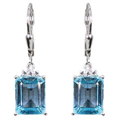 Blue Topaz Dangle Earrings White Topaz 7.9 Carats Sterling Silver