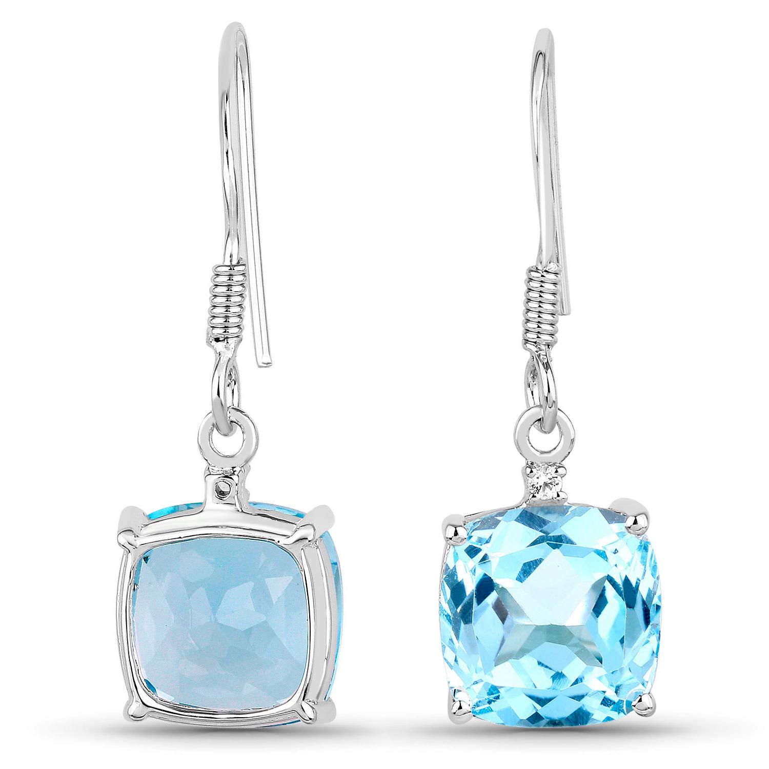 Blue Topaz Dangle Earrings White Topaz 8.82 Carats Sterling Silver In Excellent Condition For Sale In Aliso Viejo, CA