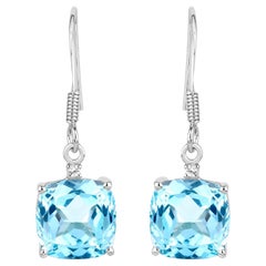Blue Topaz Dangle Earrings White Topaz 8.82 Carats Sterling Silver