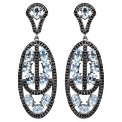 Pendientes Colgantes de Topacio Azul y Espinelas Negras 13,9 Quilates Plata Chapada en Rodio