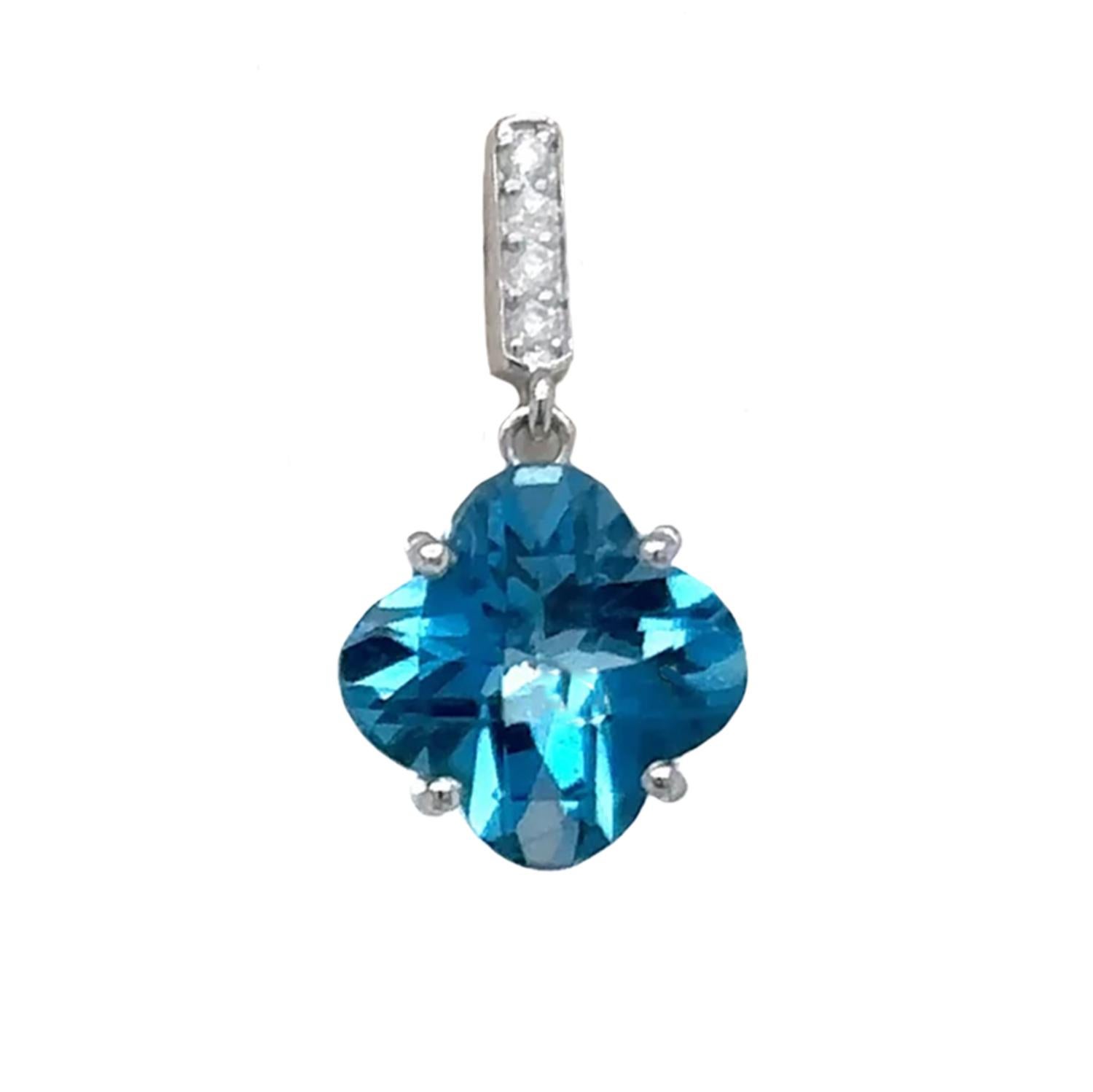 Mixed Cut Blue Topaz Dangle Earrings With Diamonds 5.48 Carats 18K White Gold For Sale