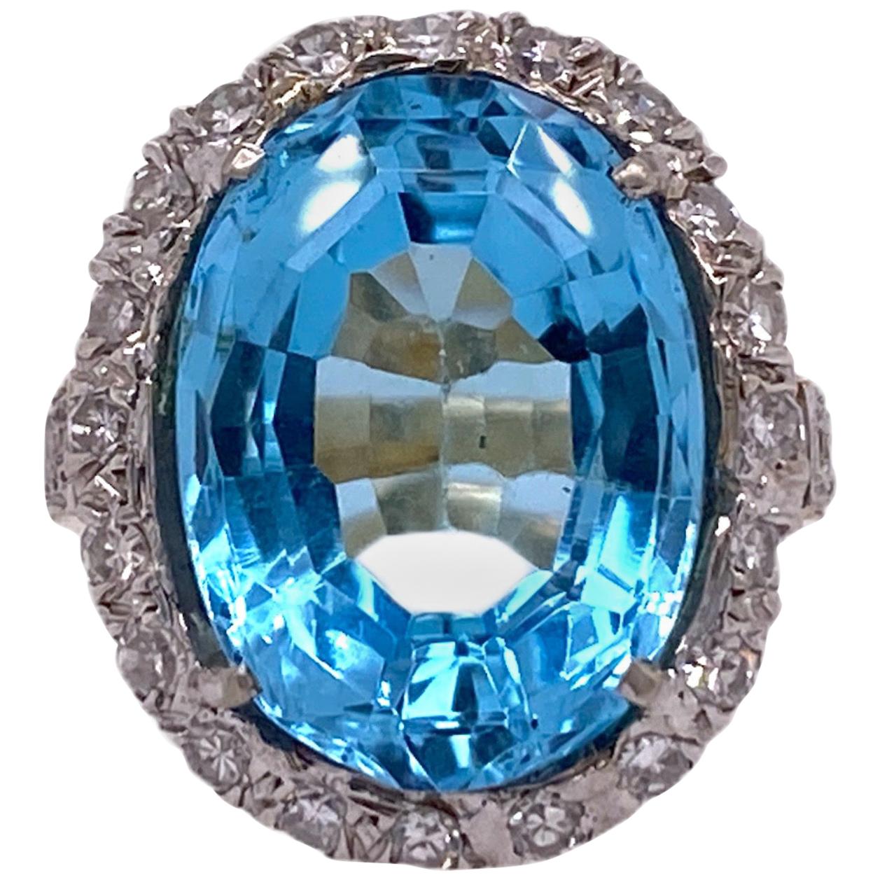 Blue Topaz Diamond 14 Karat Two-Tone Right Hand Ring