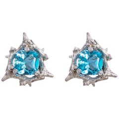 Blue Topaz Diamond 18 Carat White Gold Clip-On Earrings