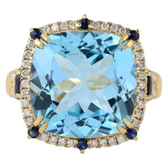 Anillo Topacio Azul Diamante Oro 18 Kilates