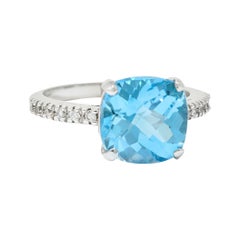 Blue Topaz Diamond 18 Karat White Gold Gemstone Ring