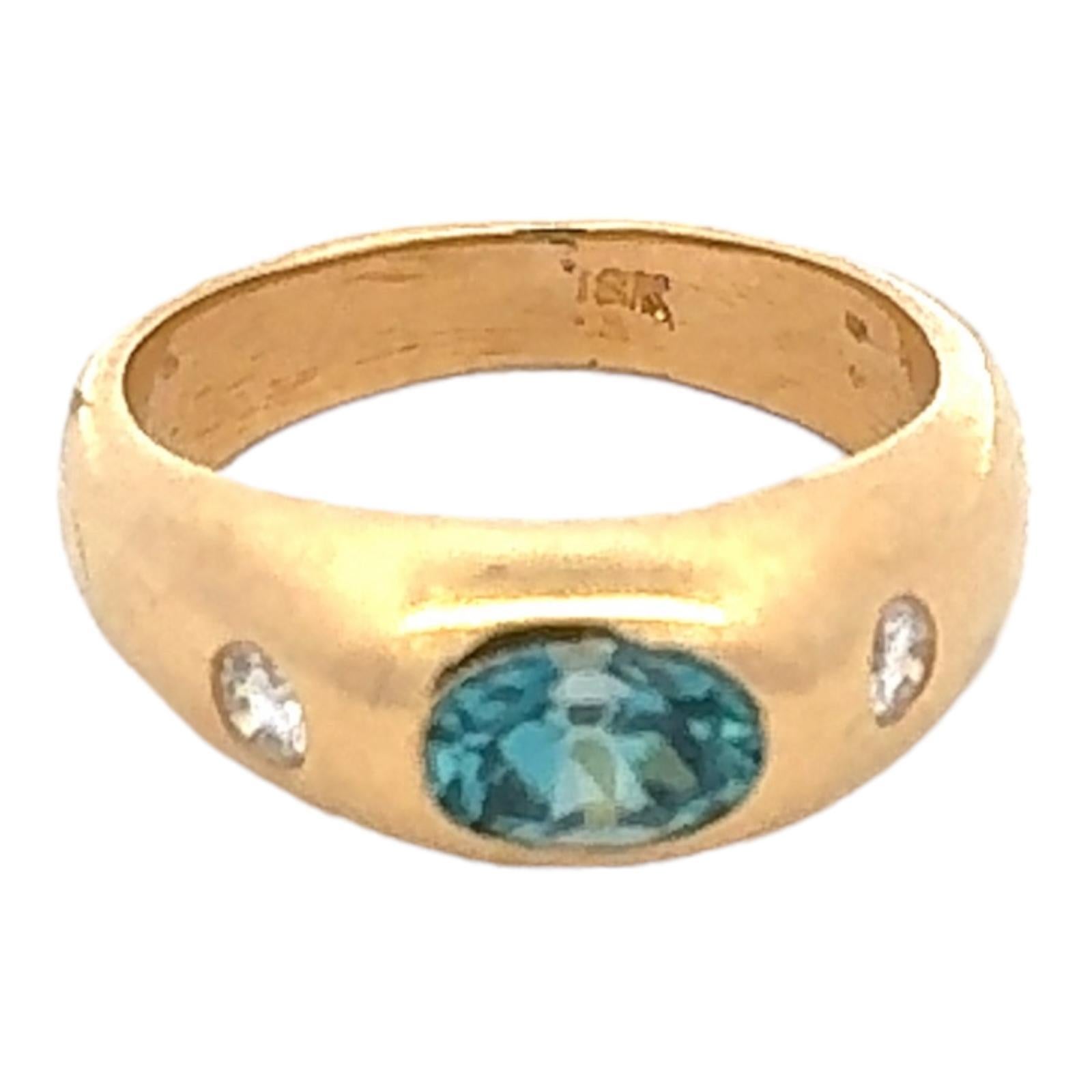 Oval Cut Blue Topaz Diamond 18 Karat Yellow Gold Stackable Band Ring