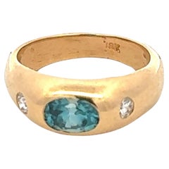 Blue Topaz Diamond 18 Karat Yellow Gold Stackable Band Ring