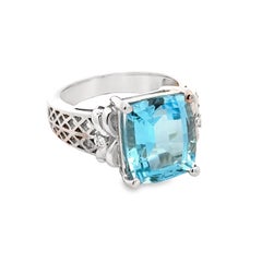 Blue Topaz, Diamond and 14K White Gold Cocktail Ring