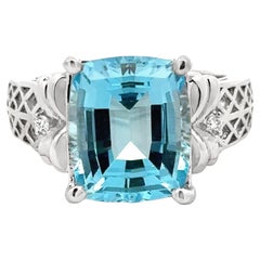 Blue Topaz, Diamond and 14K White Gold Cocktail Ring