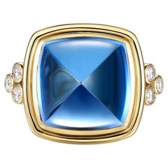 Blue Topaz Diamond Cocktail Ring in 18 Karat Yellow Gold