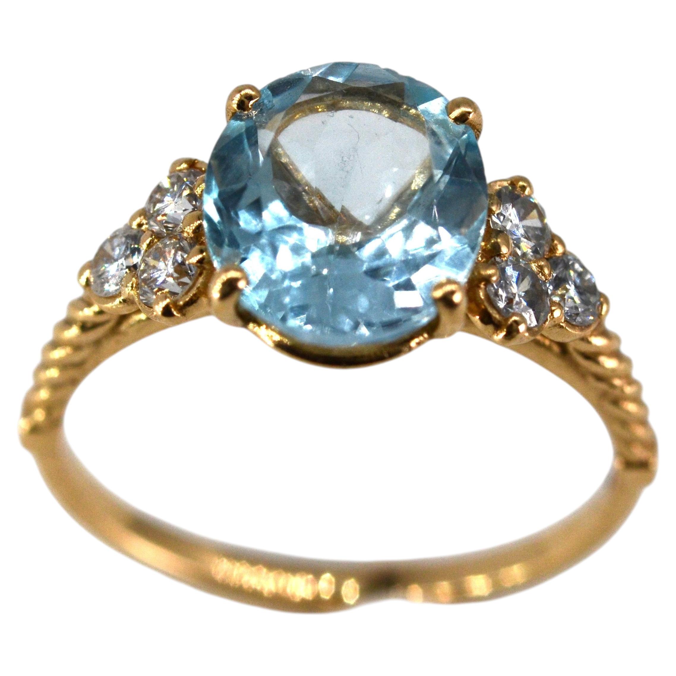 Blautopas-Diamant-Cocktailring in 18K Gelbgold - Handgefertigter ovaler Edelstein