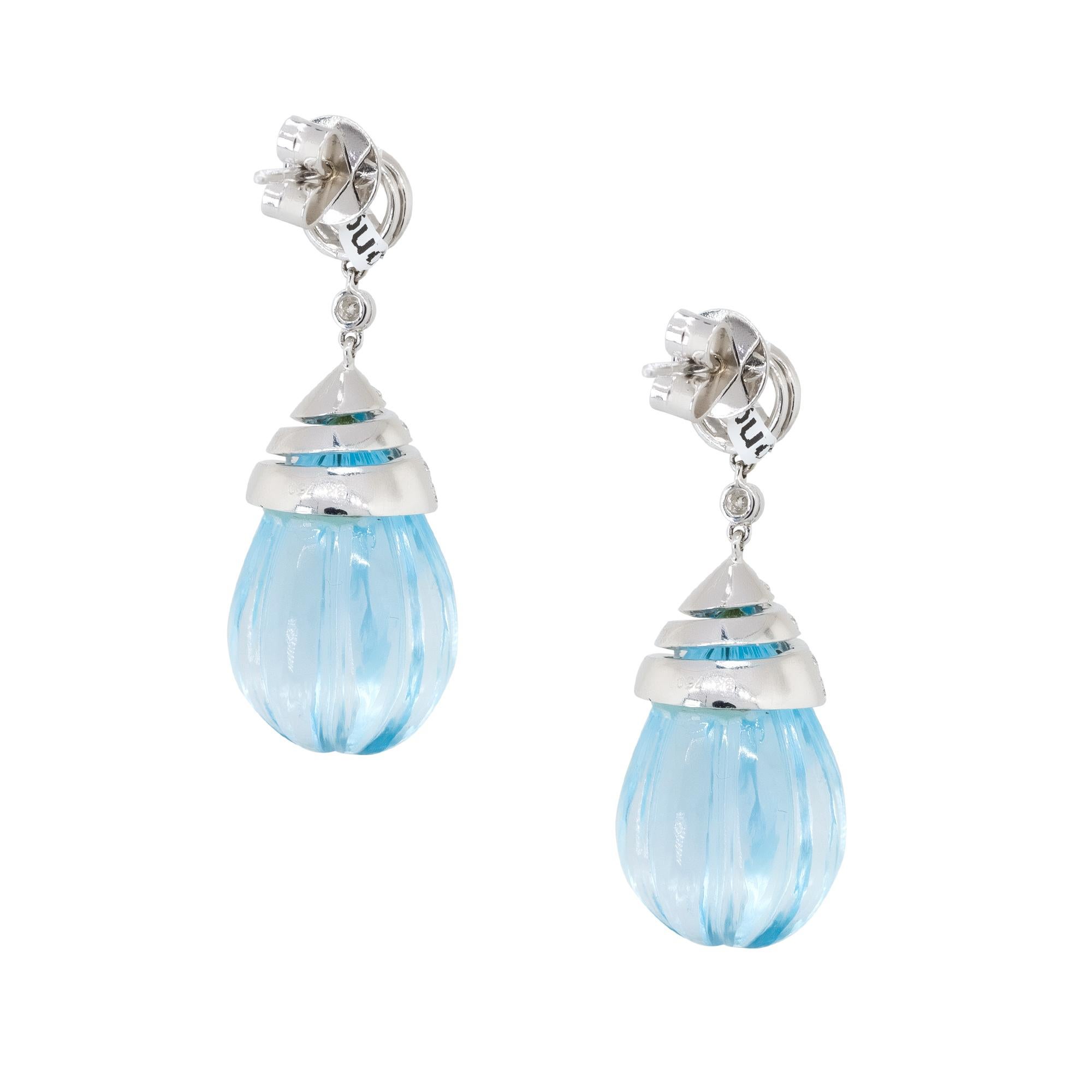 Blue Topaz & Diamond Drop Earrings 18 Karat in Stock In New Condition In Boca Raton, FL