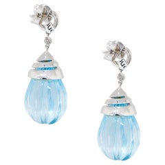 Blue Topaz & Diamond Drop Earrings 18 Karat in Stock