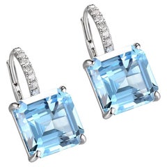 Blue Topaz Diamond Drop Earrings in 14 Karat White Gold