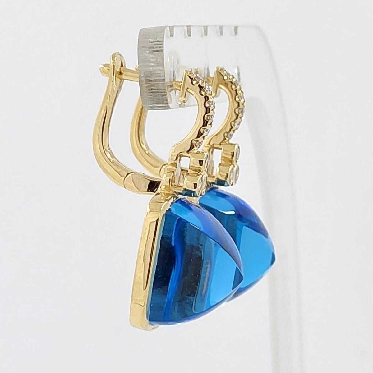 Modernist Blue Topaz Diamond Drop Earrings in 18 Karat Yellow Gold