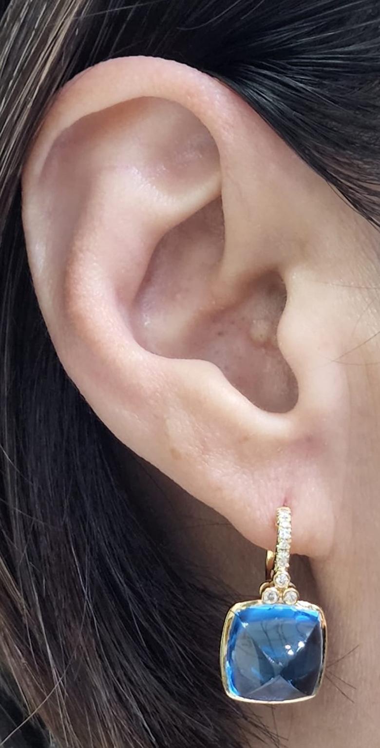 Blue Topaz Diamond Drop Earrings in 18 Karat Yellow Gold In New Condition In Hong Kong, HK