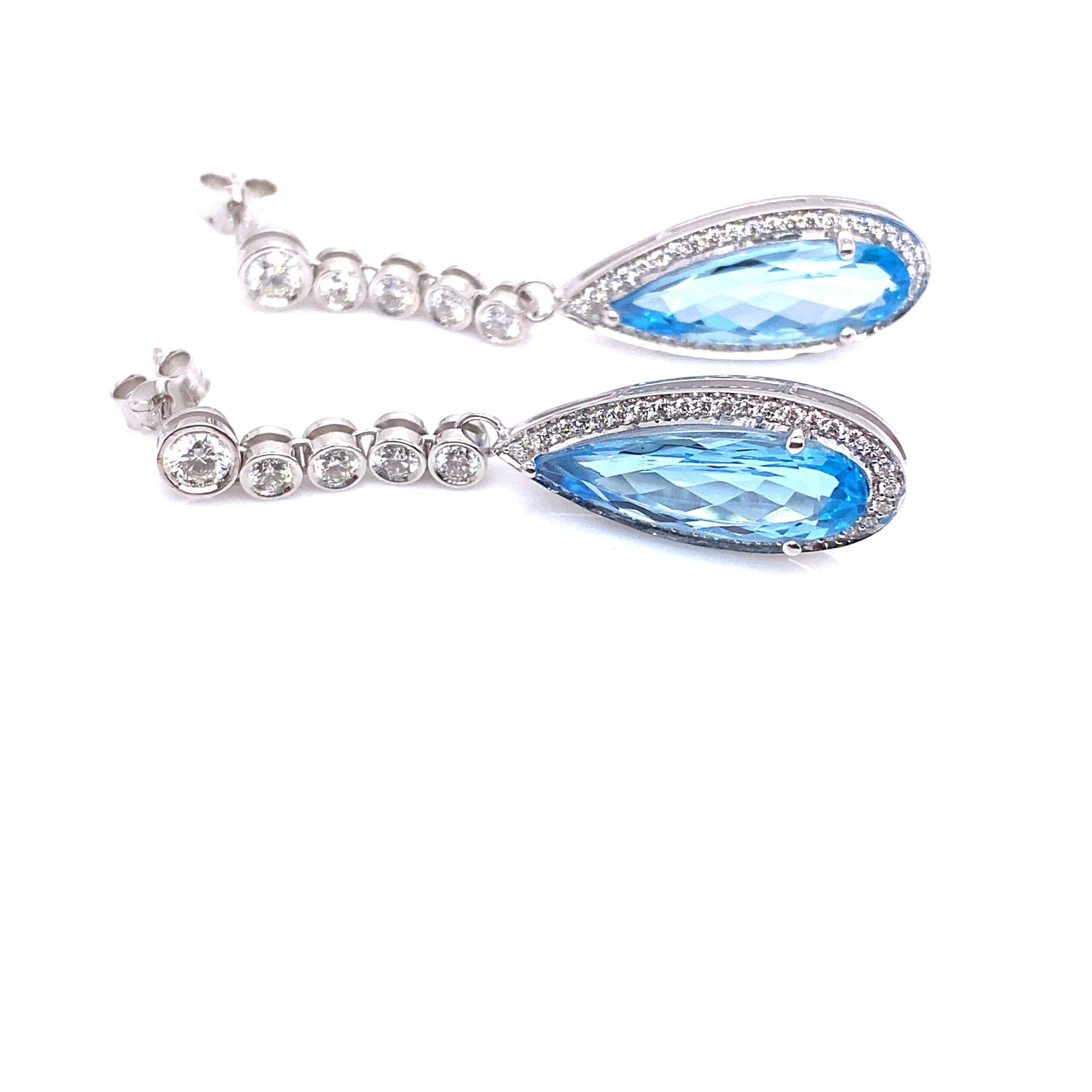 Blue Topaz + Diamond Drop Earrings Set with 2.10ct of F/VS Diamonds In New Condition For Sale In London, GB