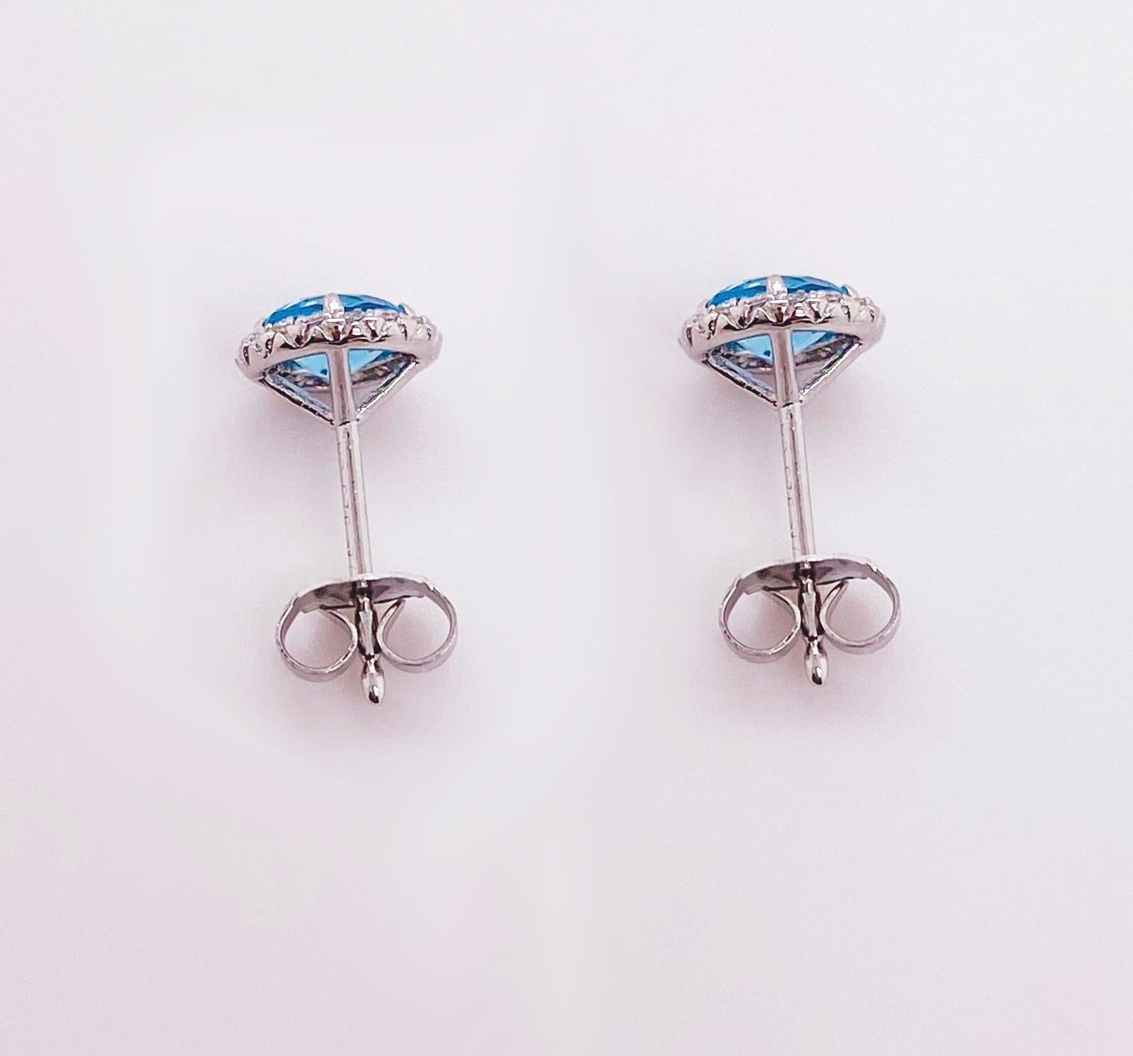blue topaz diamond halo earrings