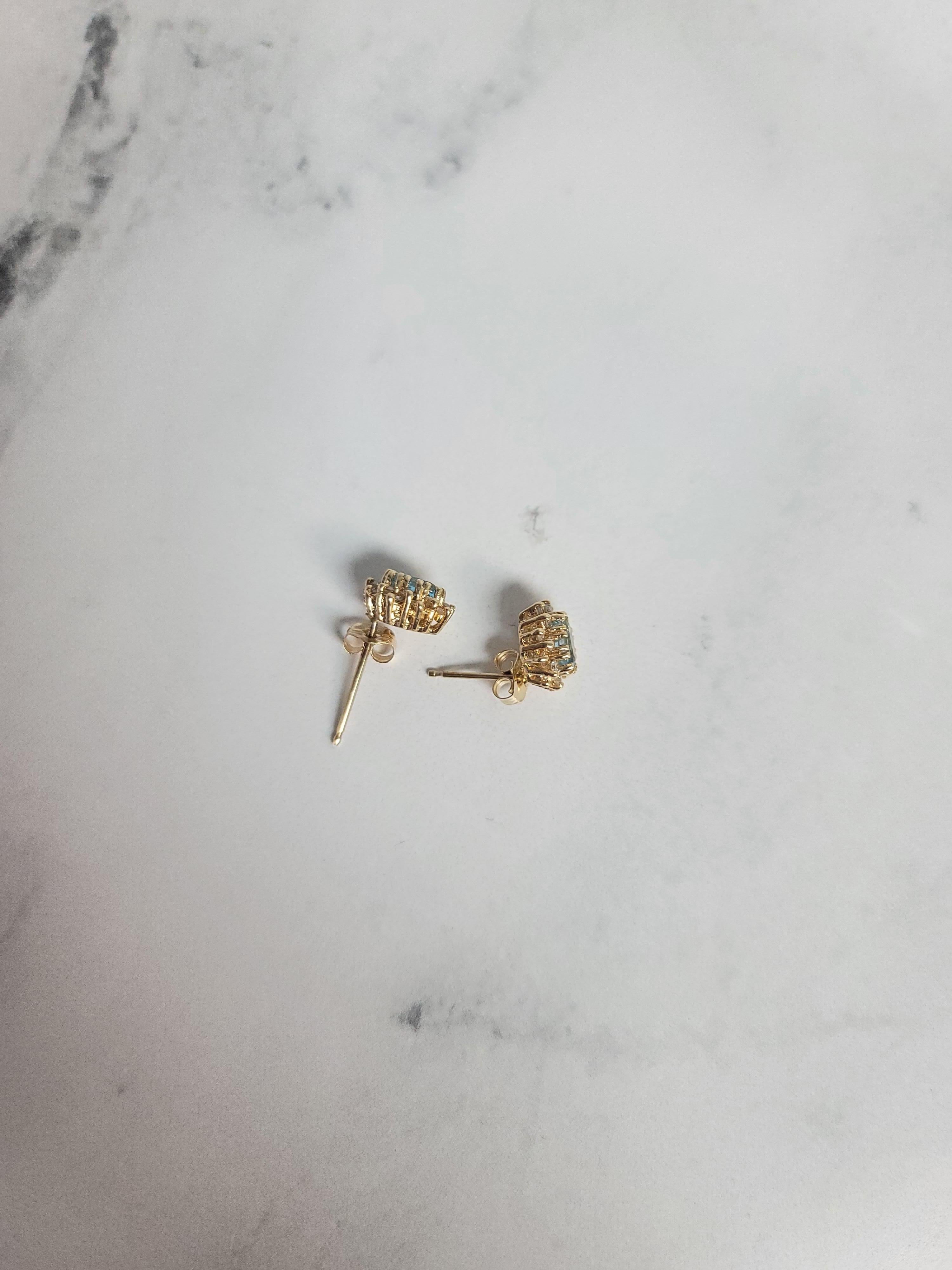Boucles d'oreilles Topaze Bleue Diamant Or Jaune 14k Neuf - En vente à Sugar Land, TX