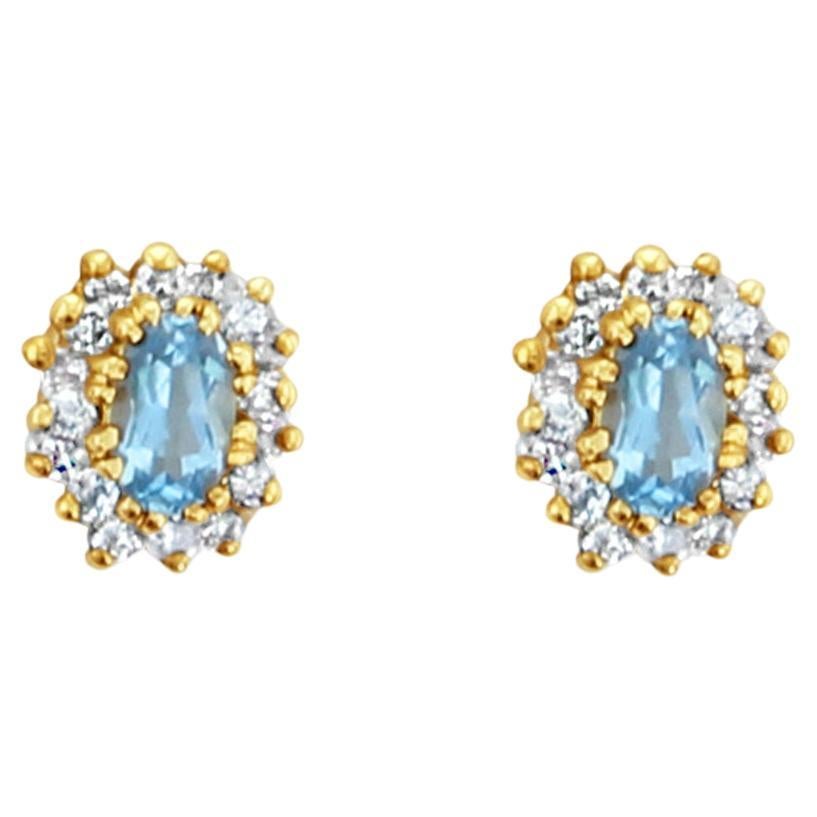 Blue Topaz Diamond Earrings 14k Yellow Gold