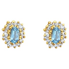 Blauer Topas Diamant-Ohrringe 14k Gelbgold