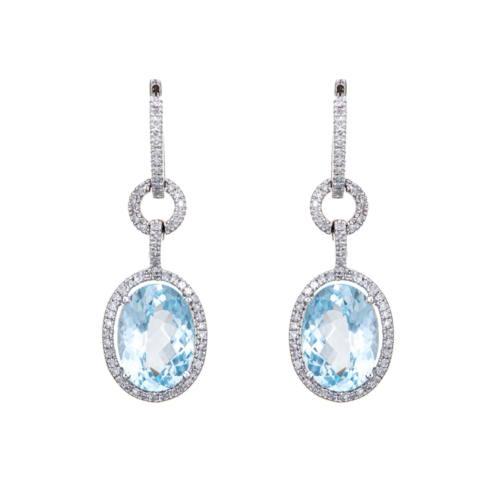 Oval Cut Blue Topaz Diamond Earrings Oval Drops Estate Fine Jewelry Vintage