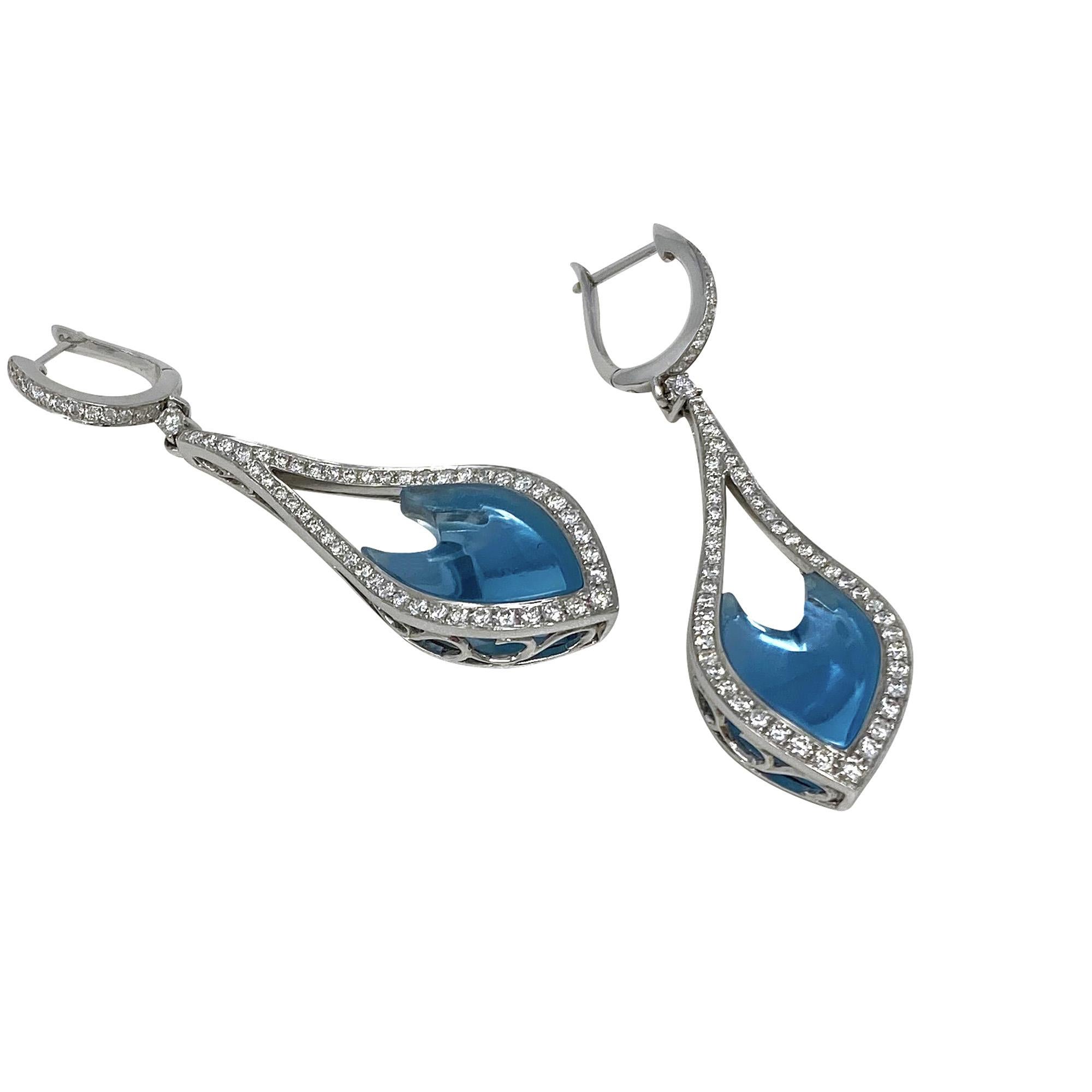 Mixed Cut Blue Topaz Diamond Earrings