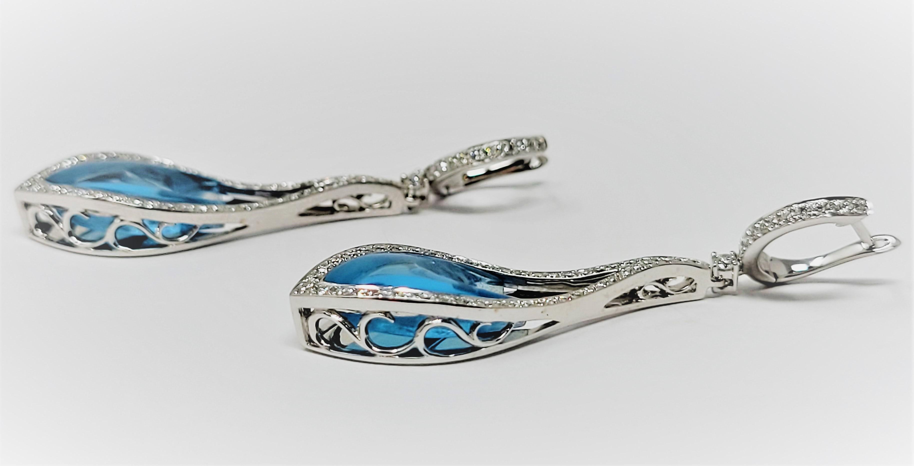 Blue Topaz Diamond Earrings In Good Condition In Dallas, TX