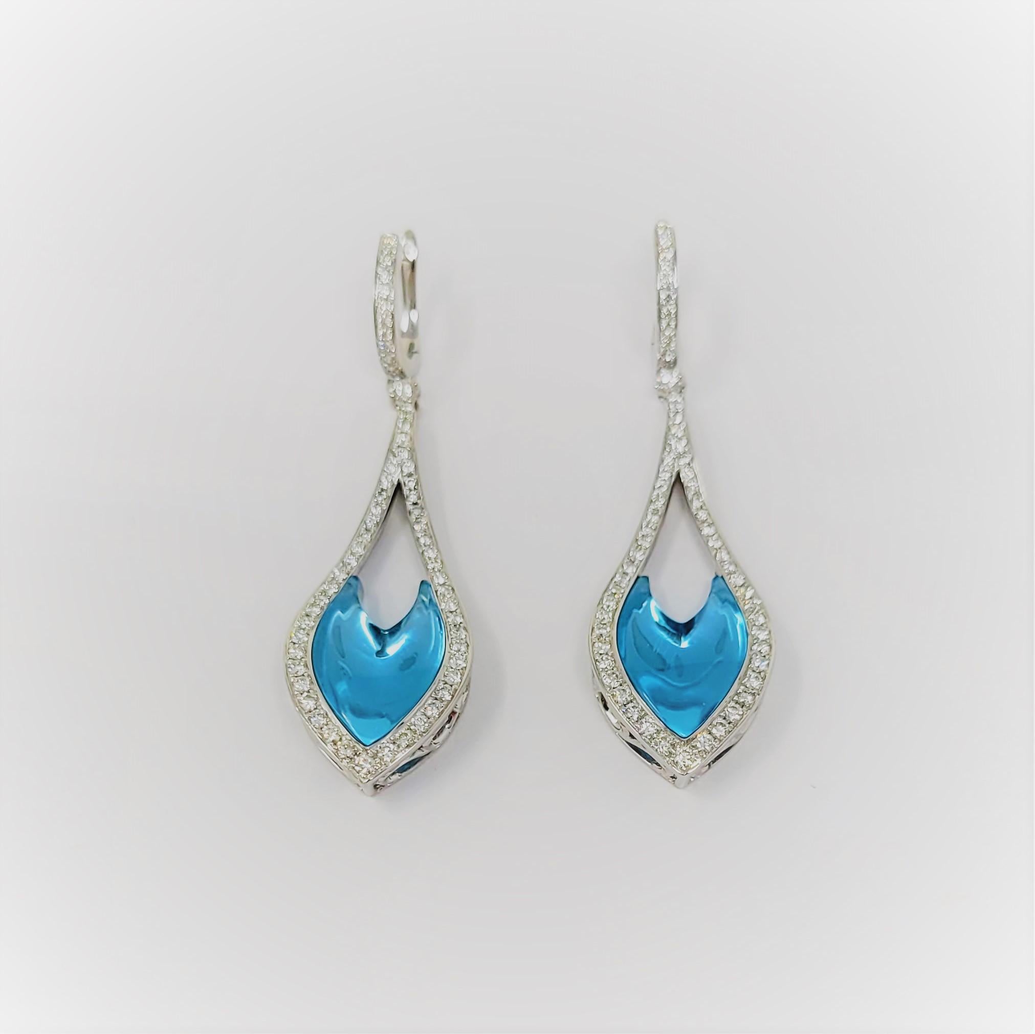 Women's or Men's Blue Topaz Diamond Earrings