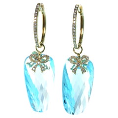 Blue Topaz Diamond Earrings in 18 Karat Yellow Gold