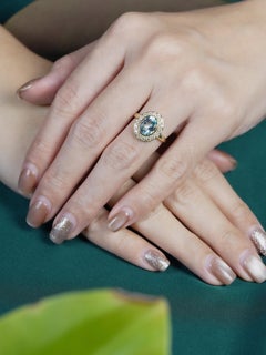 Blue Topaz Diamond Engagement Halo Ring in 14K Yellow Gold