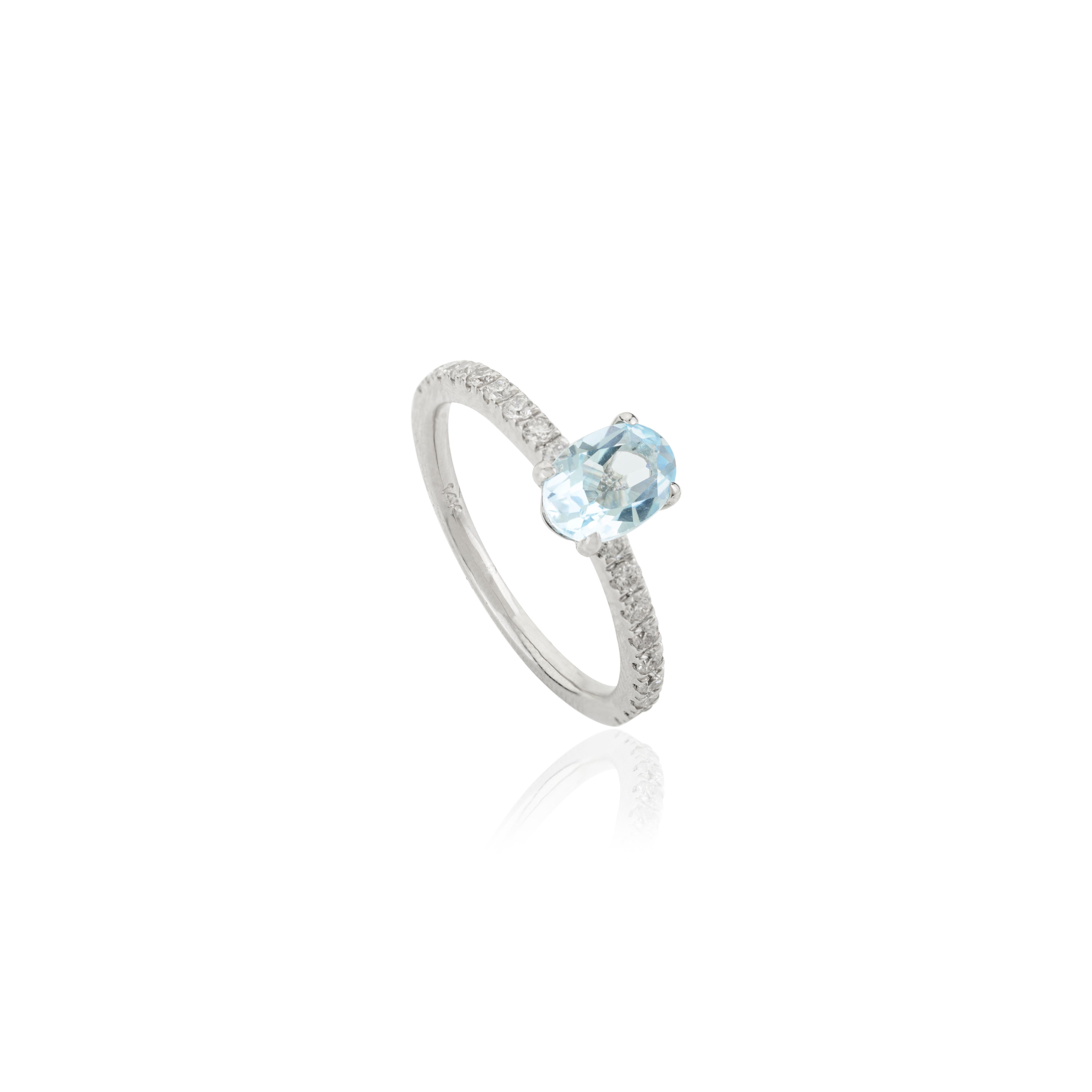 Im Angebot: Verlobungsring aus 14k massivem Weißgold mit blauem Topas und Diamant Perfektes Geschenk für Mutter () 3