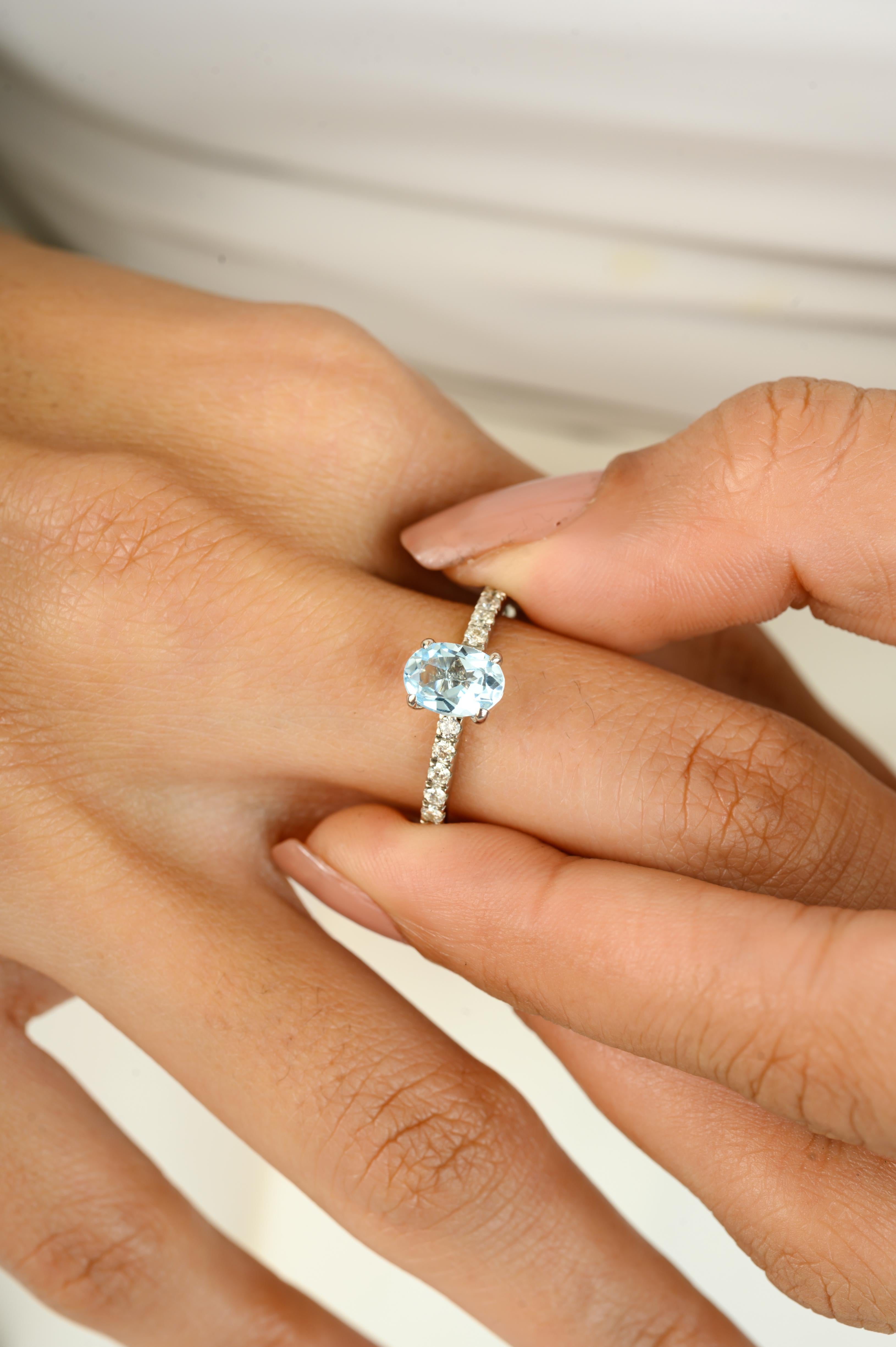 Im Angebot: Verlobungsring aus 14k massivem Weißgold mit blauem Topas und Diamant Perfektes Geschenk für Mutter () 4