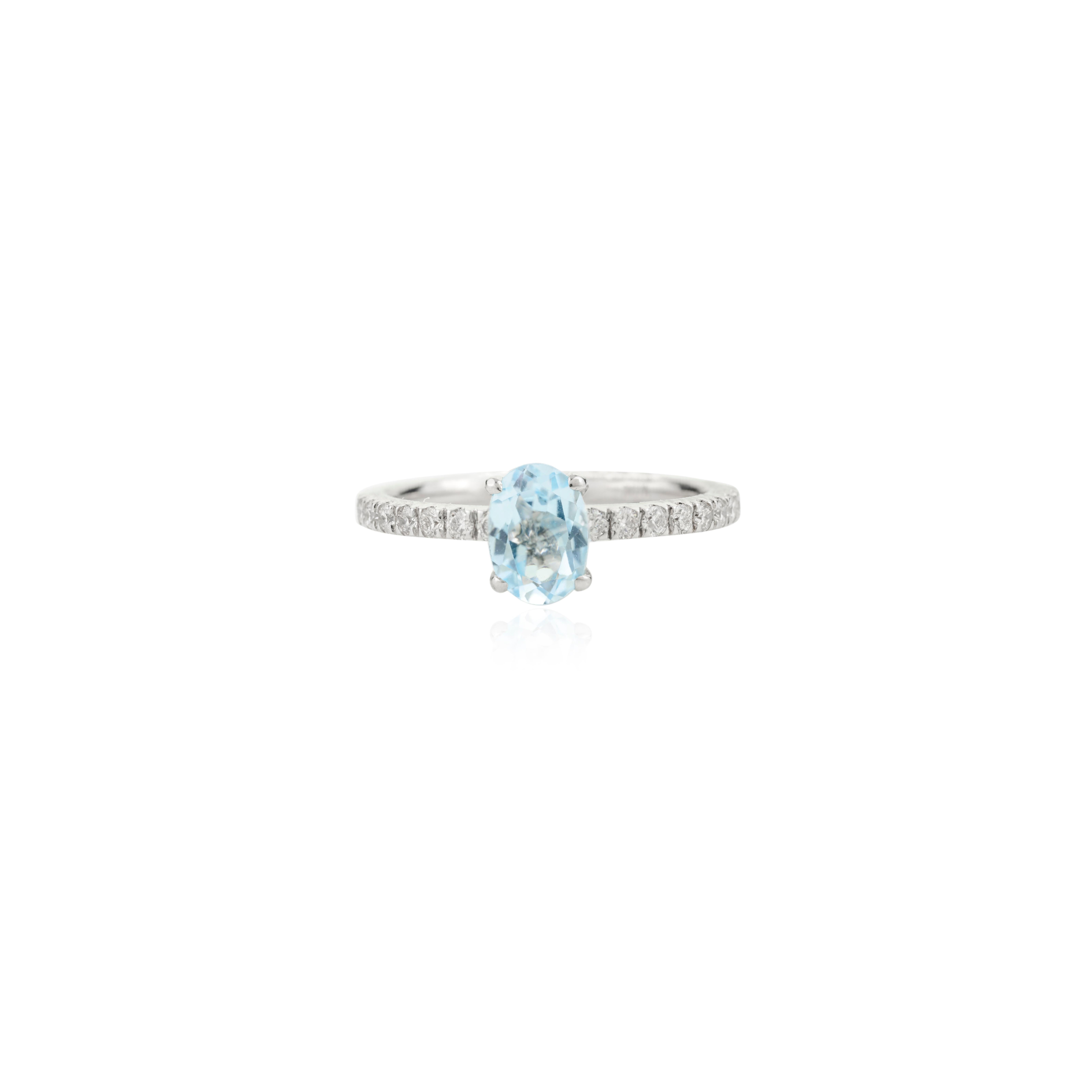 Im Angebot: Verlobungsring aus 14k massivem Weißgold mit blauem Topas und Diamant Perfektes Geschenk für Mutter () 5