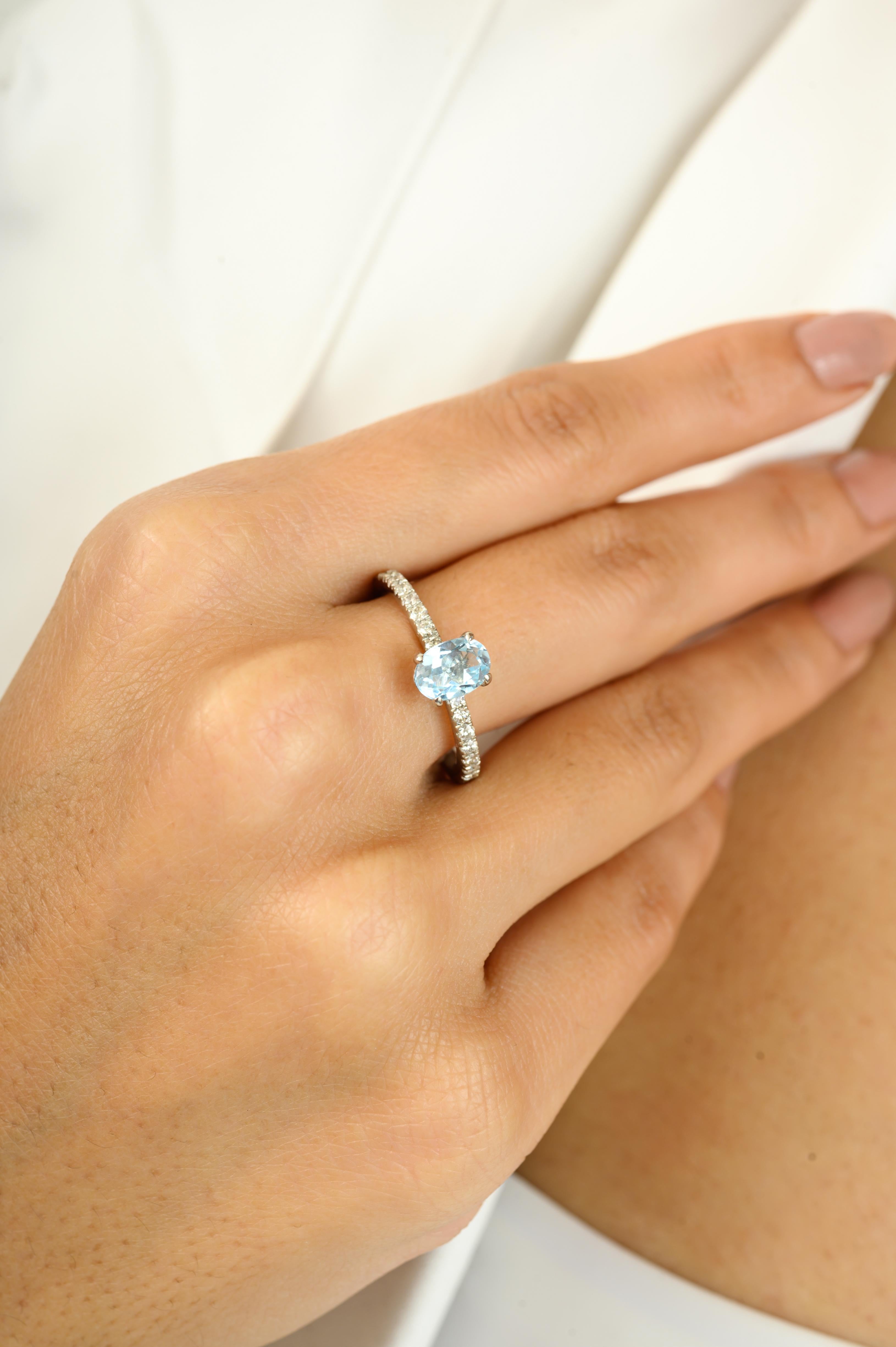 Im Angebot: Verlobungsring aus 14k massivem Weißgold mit blauem Topas und Diamant Perfektes Geschenk für Mutter () 6