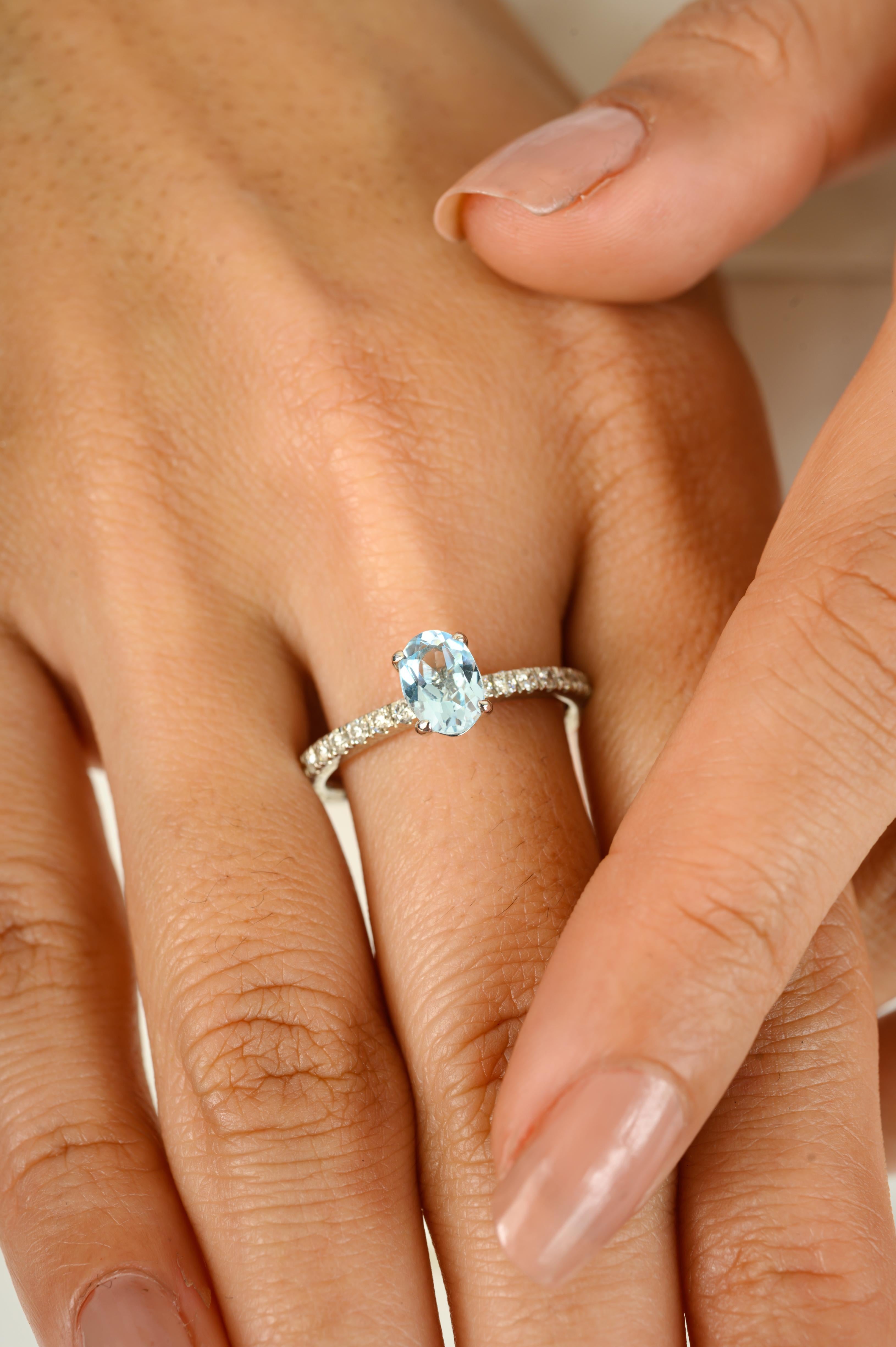 Im Angebot: Verlobungsring aus 14k massivem Weißgold mit blauem Topas und Diamant Perfektes Geschenk für Mutter () 8