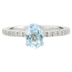Blue Topaz Diamond Engagement Ring in 14k Solid White Gold Perfect Gift for Mom